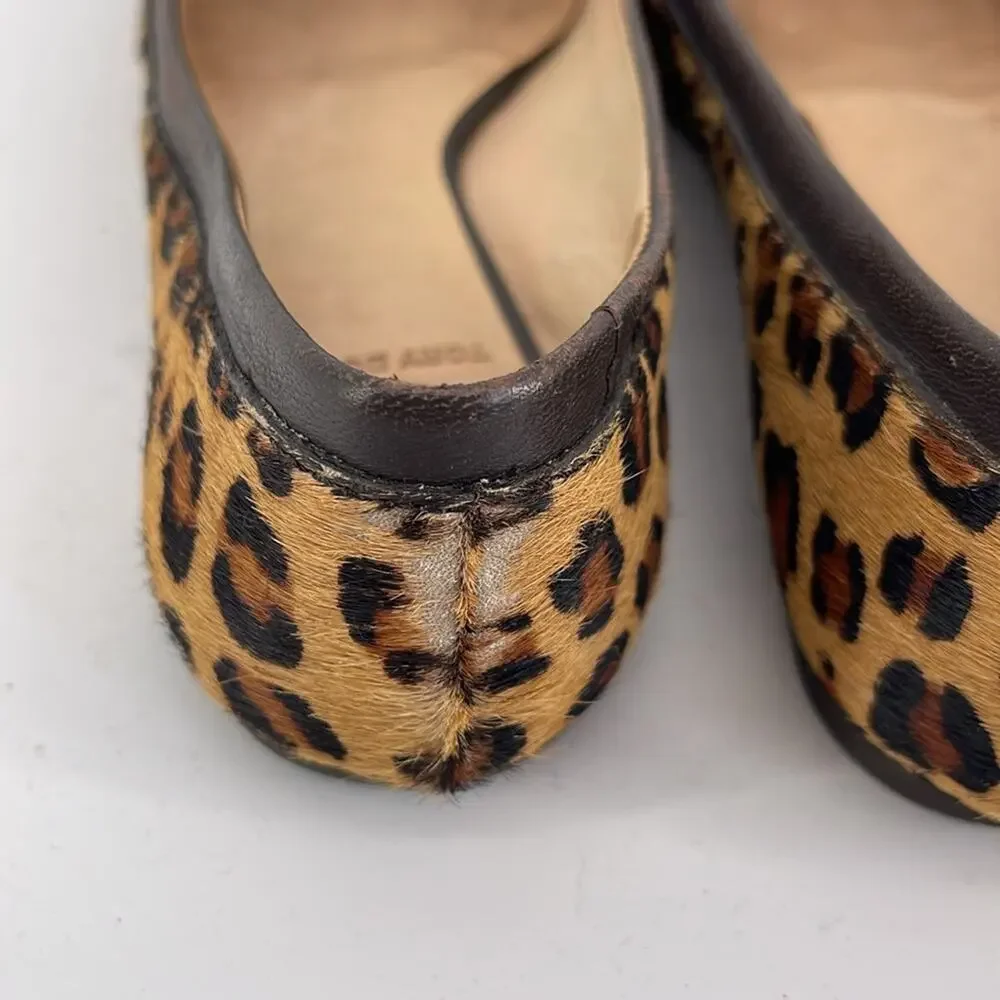 Tory Burch Reva calf skin leather leopard print slip on ballet flat shoes sz 6.5